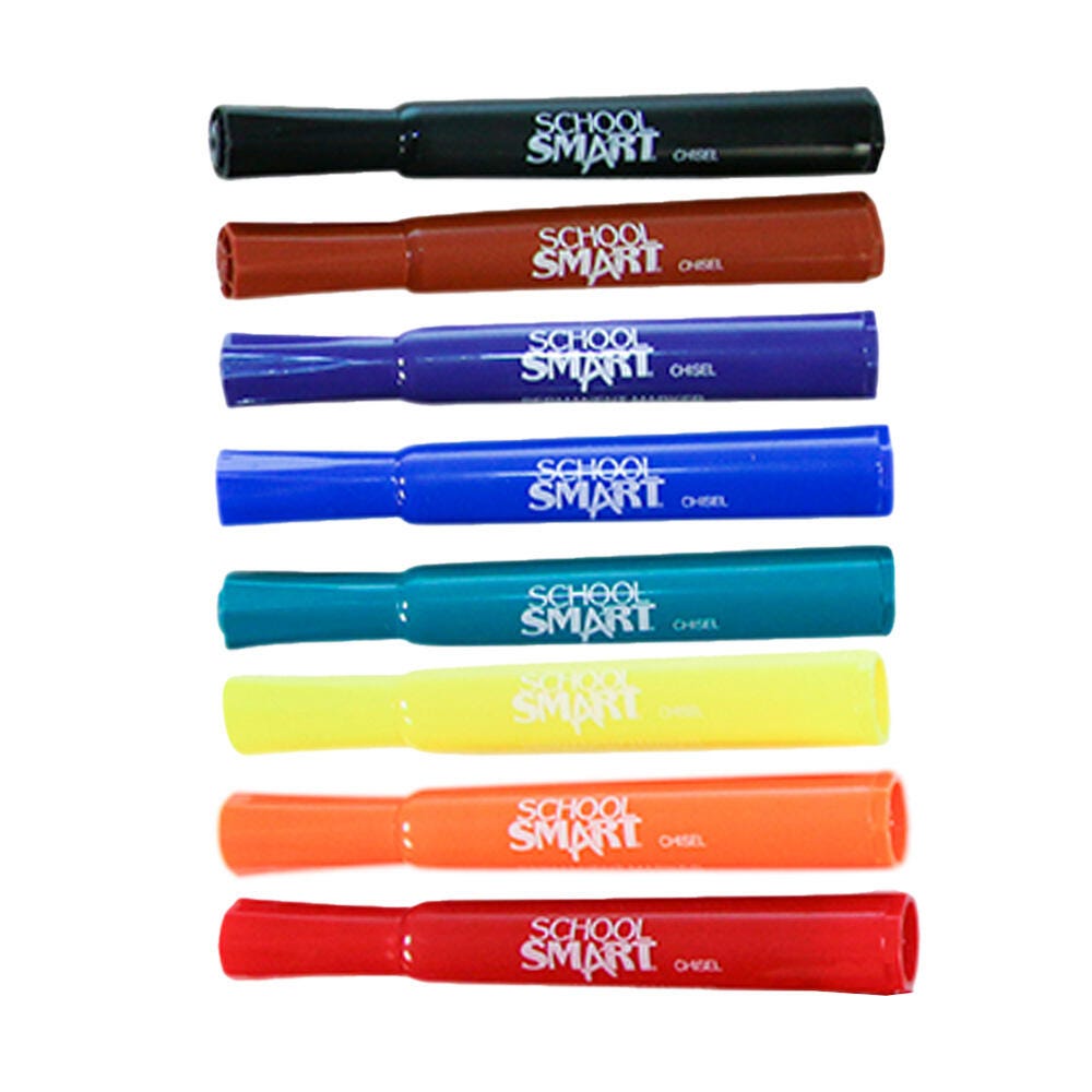 School Smart Permanent Marker, Broad Chisel Tip, Assorted Colors